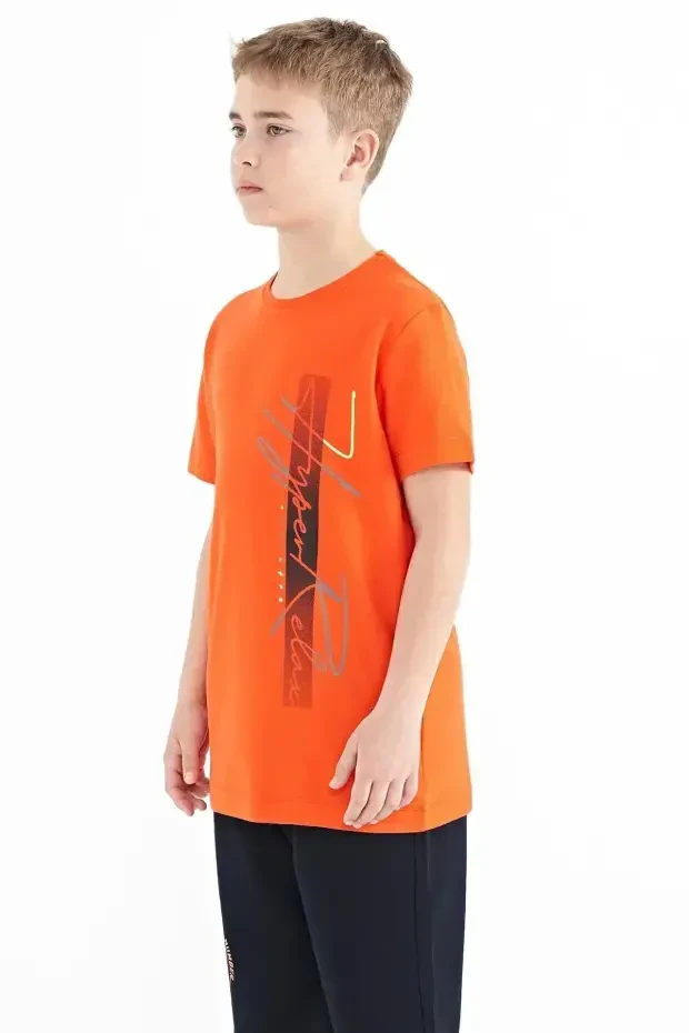 Portakal Yazı Baskılı O Yaka Standart Kalıp Erkek Çocuk T-Shirt - 11119 - 4