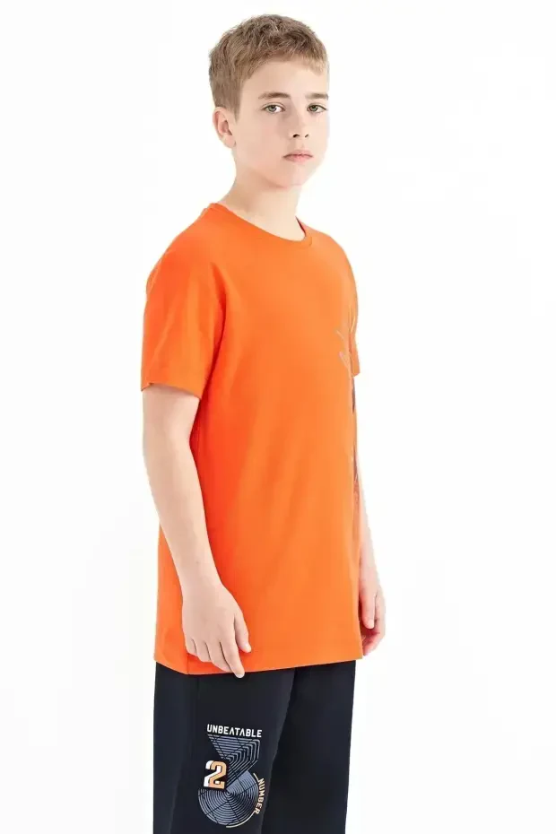 Portakal Yazı Baskılı O Yaka Standart Kalıp Erkek Çocuk T-Shirt - 11119 - 5