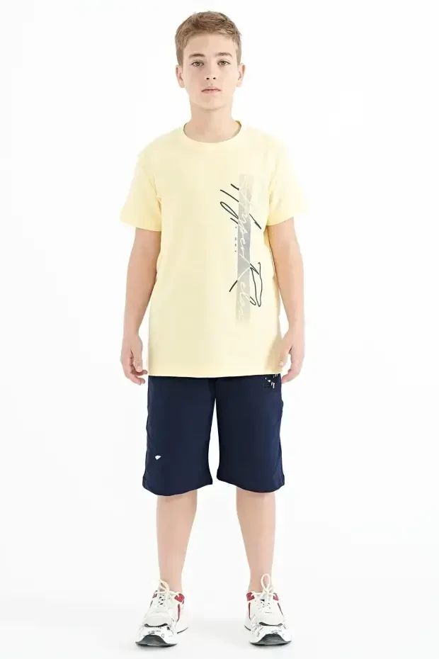 Sarı Yazı Baskılı O Yaka Standart Kalıp Erkek Çocuk T-Shirt - 11119 - TOMMYLIFE