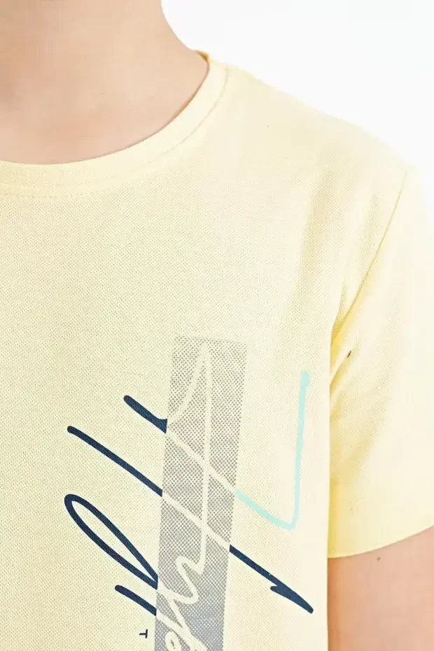 Sarı Yazı Baskılı O Yaka Standart Kalıp Erkek Çocuk T-Shirt - 11119 - 2