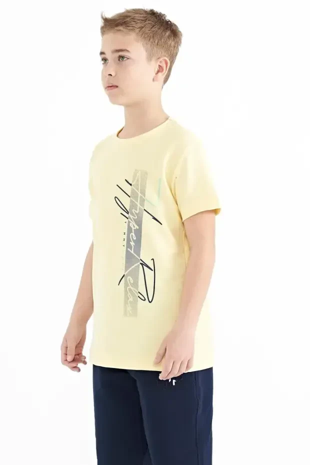 Sarı Yazı Baskılı O Yaka Standart Kalıp Erkek Çocuk T-Shirt - 11119 - 5