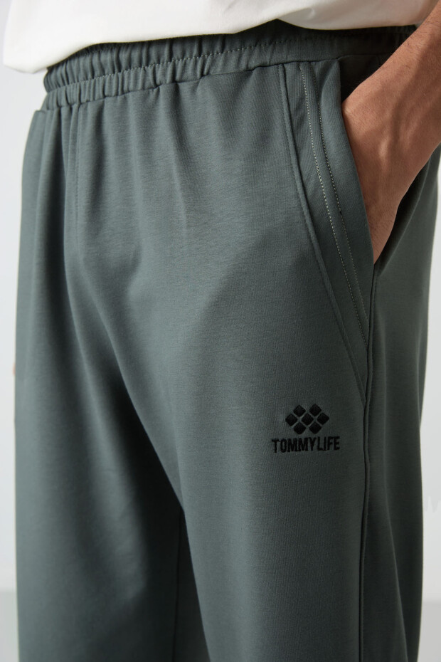 Haki Pamuklu Yumuşak Dokulu Standart Fit Nakışlı Erkek Kapri - 83102 - 3