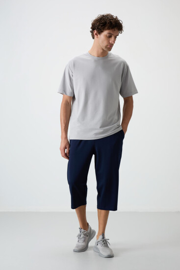 İndigo Pamuklu Yumuşak Dokulu Standart Fit Nakışlı Erkek Kapri - 83102 - TOMMYLIFE