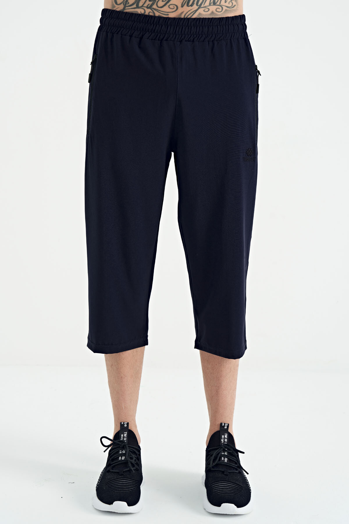 İndigo Bağcıklı Standart Kalıp Fermuar Cepli Aktif Spor Erkek Kapri - 83096 - TOMMYLIFE