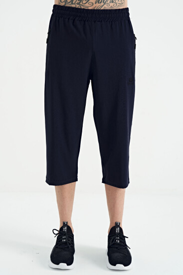 İndigo Bağcıklı Standart Kalıp Fermuar Cepli Aktif Spor Erkek Kapri - 83096 - TOMMYLIFE