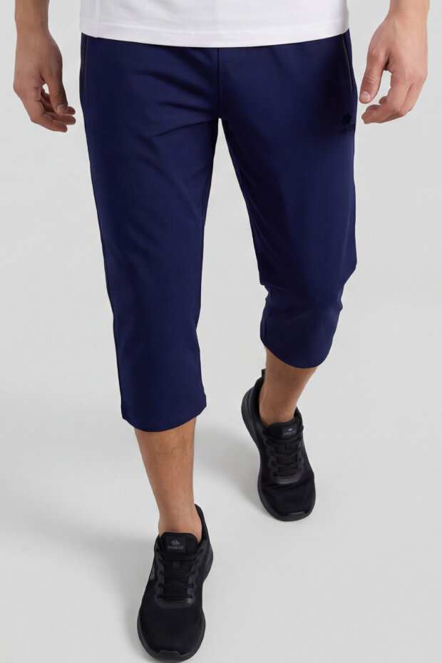 İndigo Bağcıklı Standart Kalıp Fermuar Cepli Aktif Spor Erkek Kapri - 83096 - 3