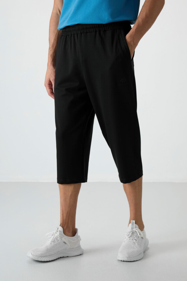 Siyah Pamuklu Yumuşak Dokulu Standart Fit Nakışlı Erkek Kapri - 83102 - 4