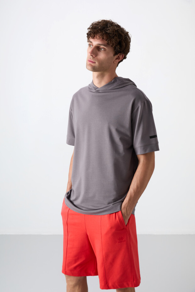Koyu Gri Pamuklu Kalın Yumuşak Dokulu Oversize Fit Basic Erkek T-Shirt - 88352