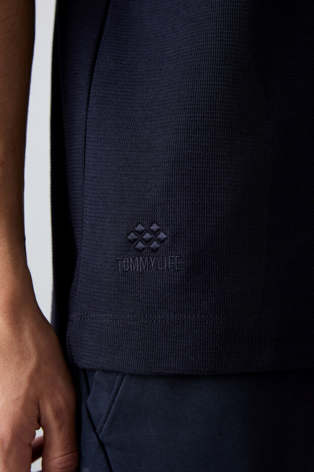 Lacivert Pamuklu Kalın Yüzeyi Dokulu Oversize Fit Basic Erkek T-Shirt - 88335 - 2