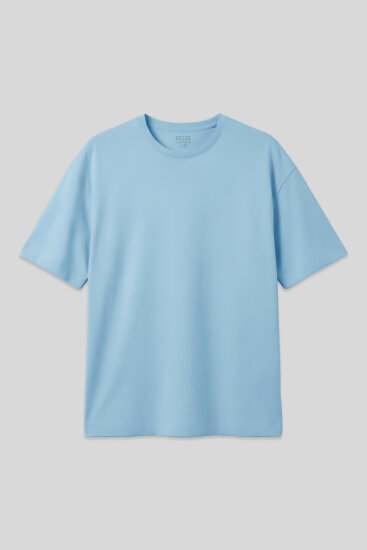 Açık Mavi %100 Pamuk Kalın Yumuşak Dokulu Oversize Fit Basic Erkek T-Shirt - 88353 