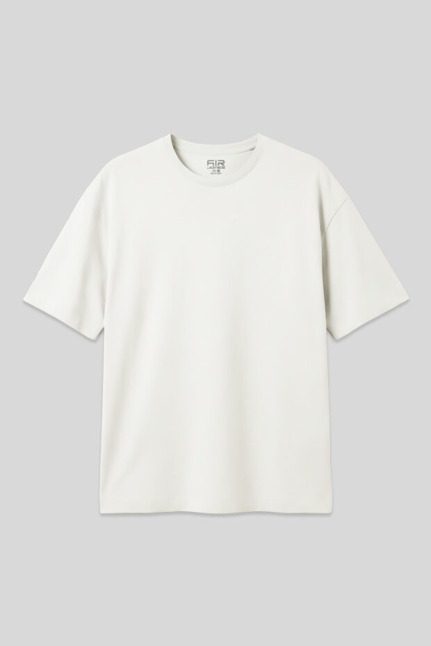 Ekru Pamuklu Kalın Yumuşak Dokulu Oversize Fit Basic Erkek T-Shirt - 88377 - 1