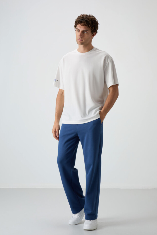 Ekru Pamuklu Kalın Yüzeyi Dokulu Oversize Fit Baskılı Erkek T-Shirt - 88369 - 2