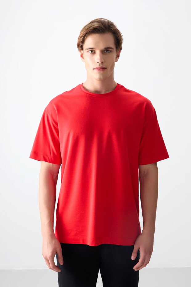 Fiesta Pamuklu Kalın Yumuşak Dokulu Oversize Fit Basic Erkek T-Shirt - 88377 - 2