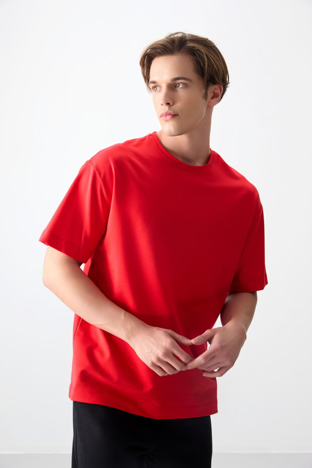 Fiesta Pamuklu Kalın Yumuşak Dokulu Oversize Fit Basic Erkek T-Shirt - 88377 - 5
