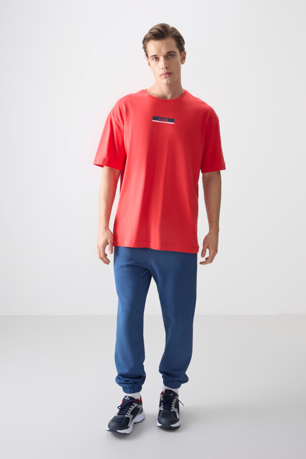 Fiesta %100 Pamuk Kalın Yumuşak Dokulu Oversize Fit Baskılı Erkek T-Shirt - 88359 - 3