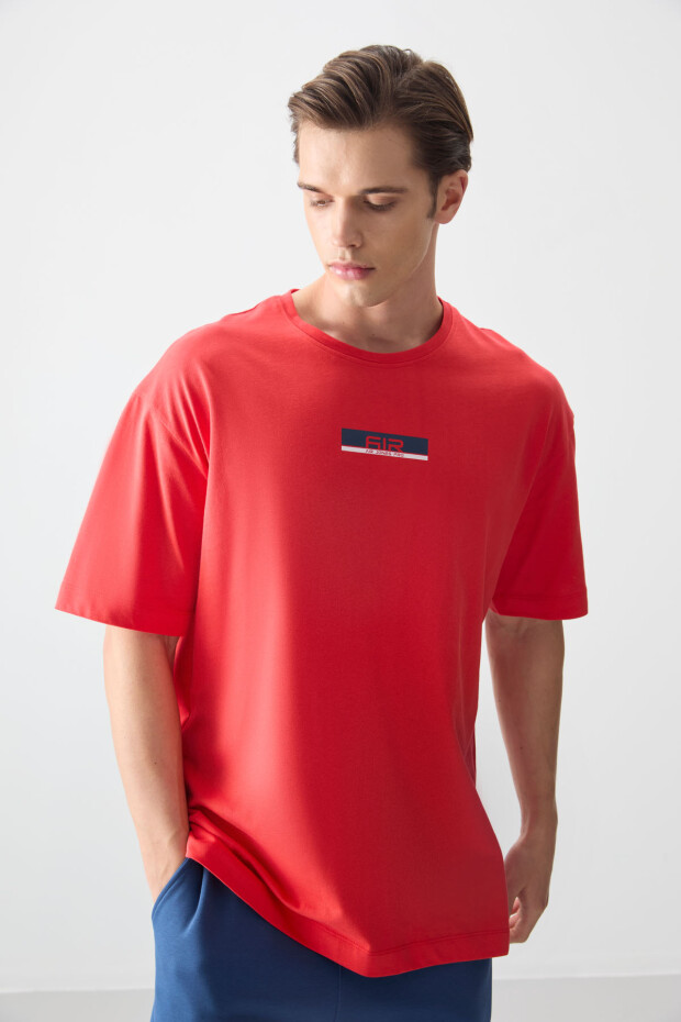 Fiesta %100 Pamuk Kalın Yumuşak Dokulu Oversize Fit Baskılı Erkek T-Shirt - 88359 - 1