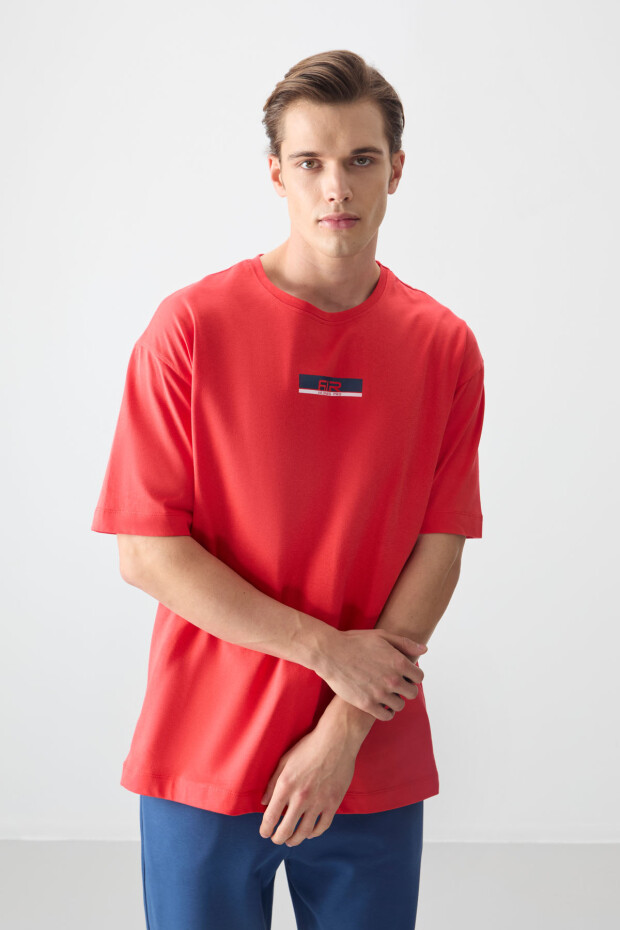 Fiesta %100 Pamuk Kalın Yumuşak Dokulu Oversize Fit Baskılı Erkek T-Shirt - 88359 - 4