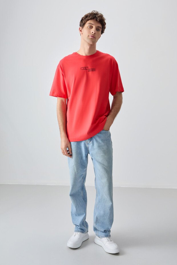 Fiesta %100 Pamuk Kalın Yumuşak Dokulu Oversize Fit Baskılı Erkek T-Shirt - 88361 - 2