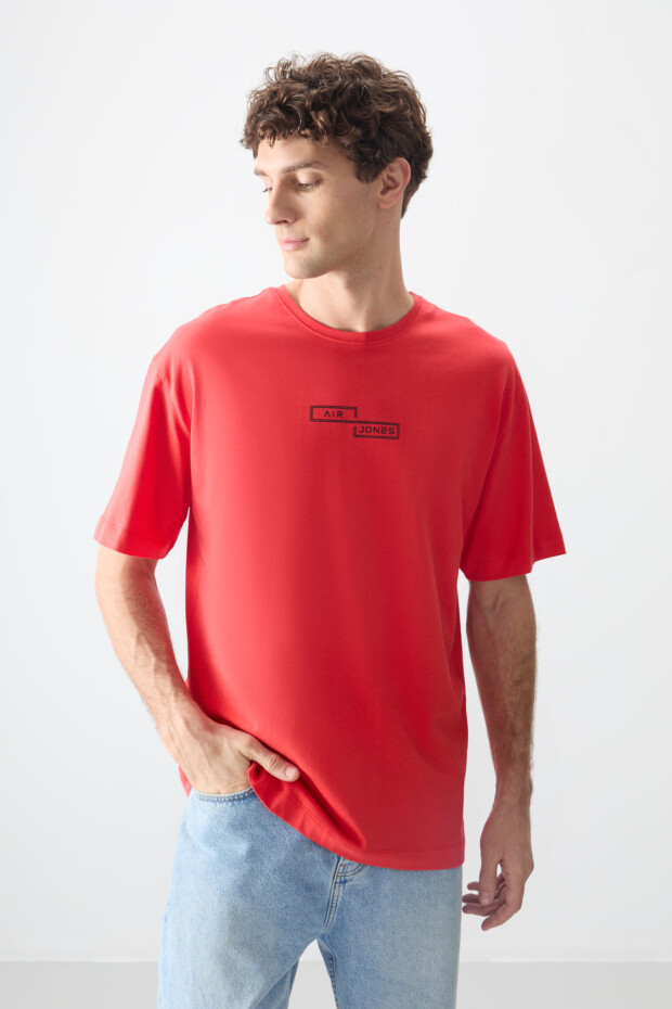 Fiesta %100 Pamuk Kalın Yumuşak Dokulu Oversize Fit Baskılı Erkek T-Shirt - 88361