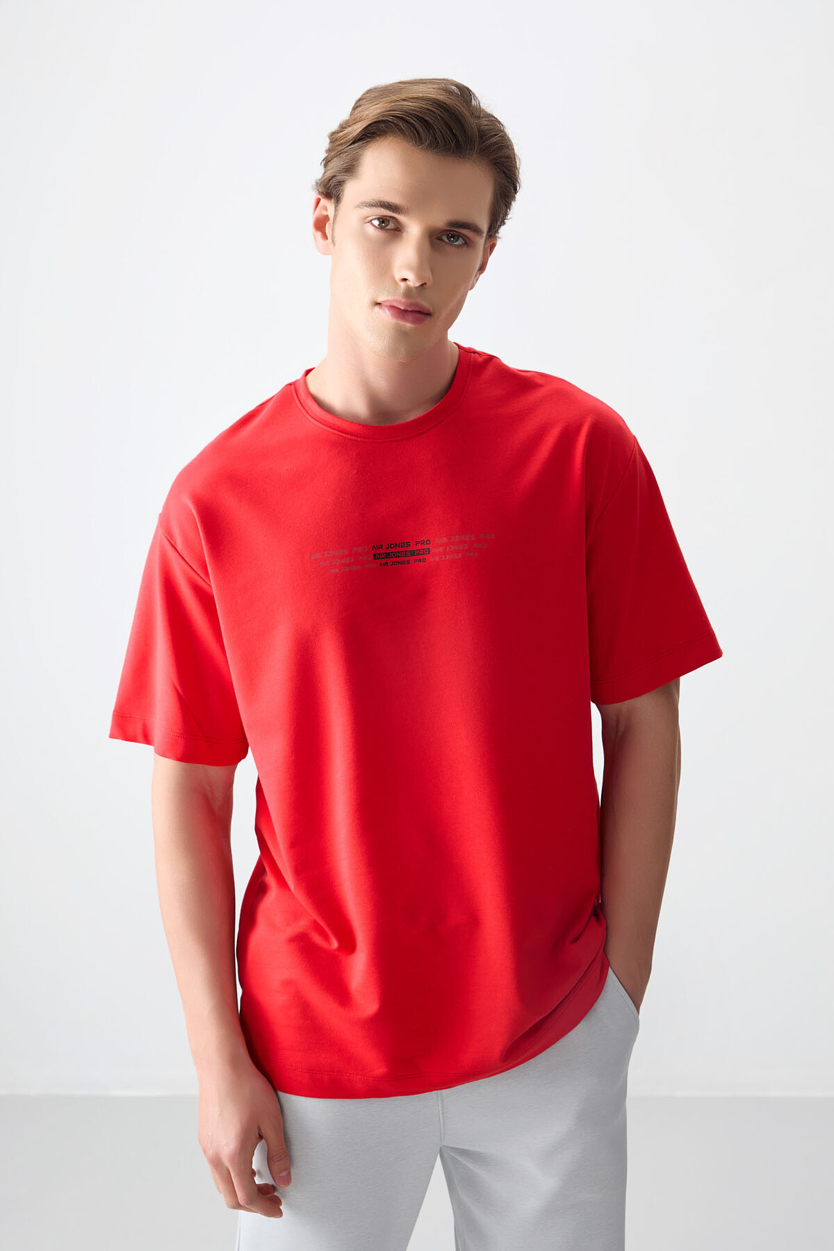 Fiesta Pamuklu Kalın Yumuşak Dokulu Oversize Fit Baskılı Erkek T-Shirt - 88374 - Air Jones