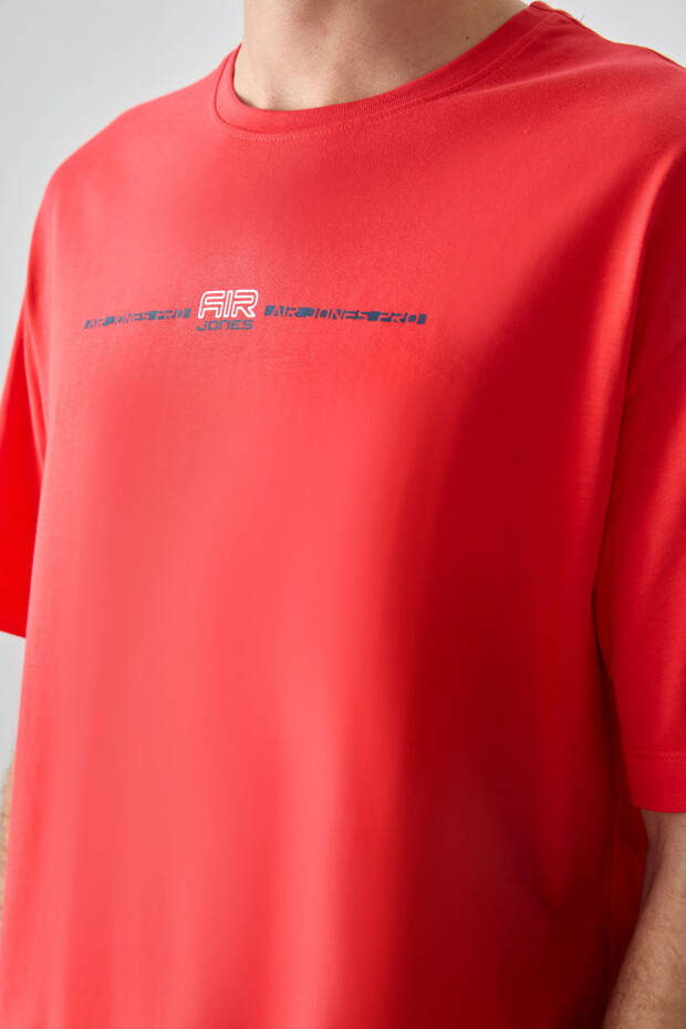 Fiesta %100 Pamuk Kalın Yumuşak Dokulu Oversize Fit Baskılı Erkek T-Shirt - 88357 - 2