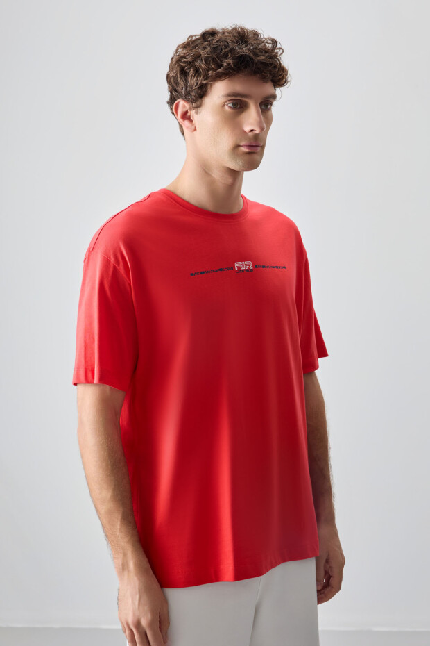 Fiesta %100 Pamuk Kalın Yumuşak Dokulu Oversize Fit Baskılı Erkek T-Shirt - 88357 - 4