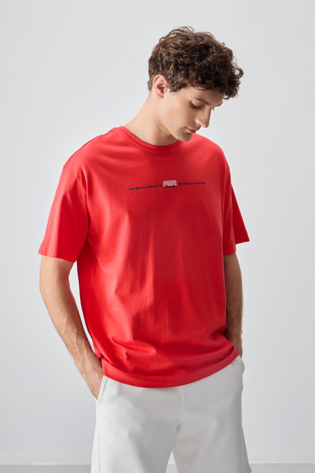 Fiesta %100 Pamuk Kalın Yumuşak Dokulu Oversize Fit Baskılı Erkek T-Shirt - 88357