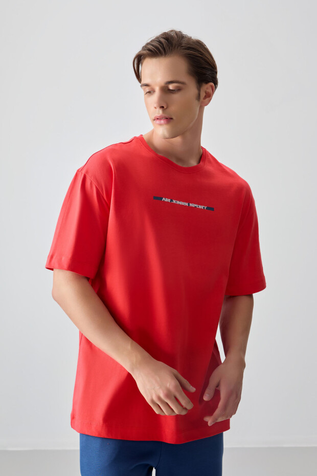 Fiesta %100 Pamuk Kalın Yumuşak Dokulu Oversize Fit Baskılı Erkek T-Shirt - 88358