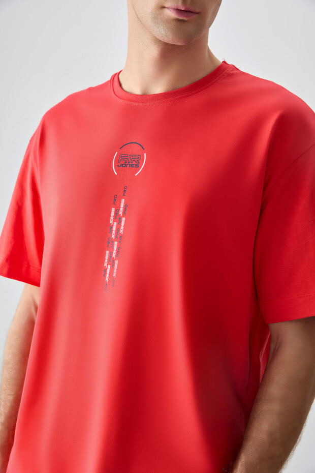 Fiesta %100 Pamuk Kalın Yumuşak Dokulu Oversize Fit Baskılı Erkek T-Shirt - 88355 - 3