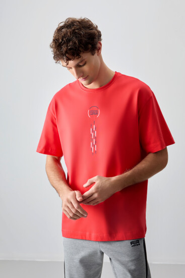 Fiesta %100 Pamuk Kalın Yumuşak Dokulu Oversize Fit Baskılı Erkek T-Shirt - 88355 