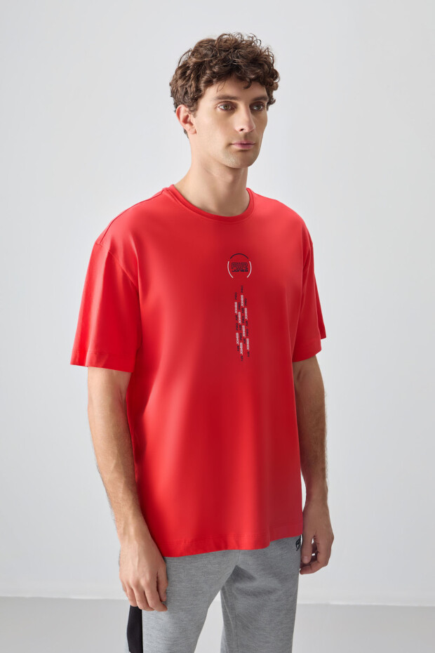 Fiesta %100 Pamuk Kalın Yumuşak Dokulu Oversize Fit Baskılı Erkek T-Shirt - 88355 - 4