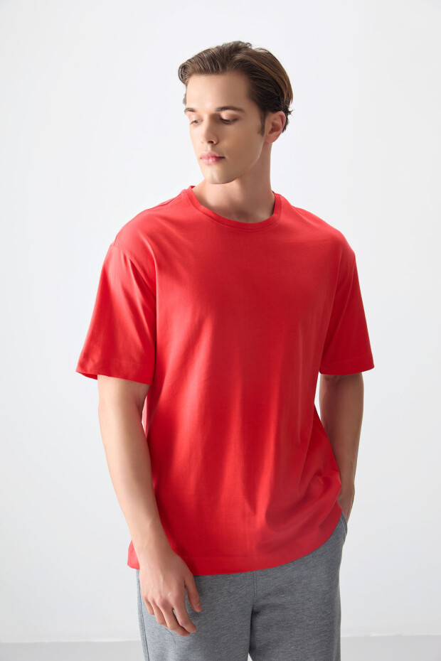 Fiesta %100 Pamuk Kalın Yumuşak Dokulu Oversize Fit Basic Erkek T-Shirt - 88353 - 2