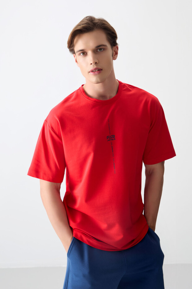 Fiesta Pamuklu Kalın Yumuşak Dokulu Oversize Fit Baskılı Erkek T-Shirt - 88373 - 4
