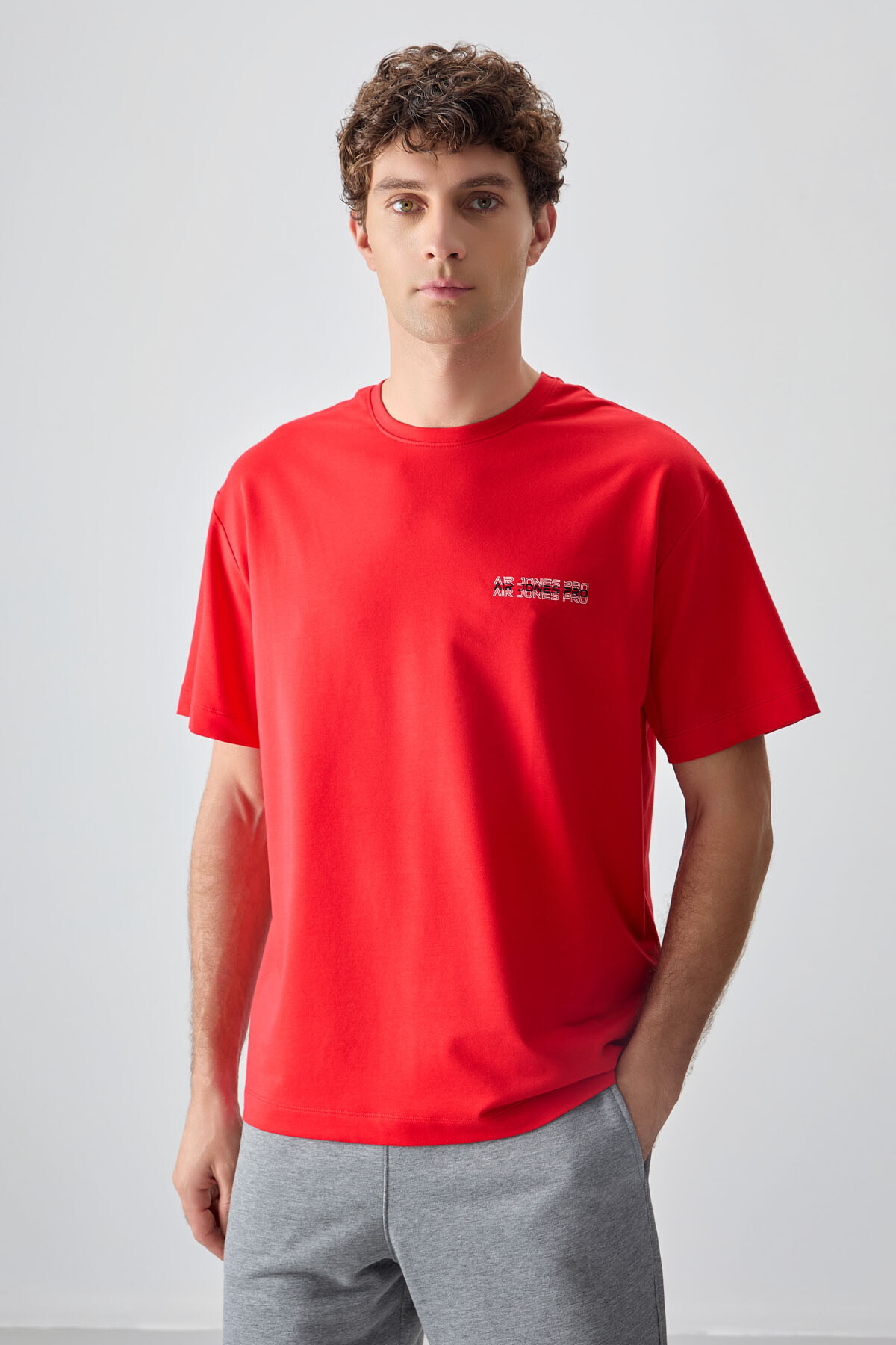 Fiesta Pamuklu Kalın Yumuşak Dokulu Oversize Fit Baskılı Erkek T-Shirt - 88375 - Air Jones