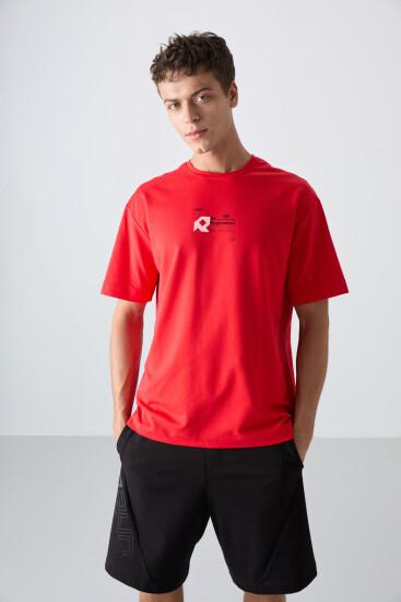 Fiesta Pamuklu Kalın Yumuşak Dokulu Oversize Fit Baskılı Erkek T-Shirt - 88350 