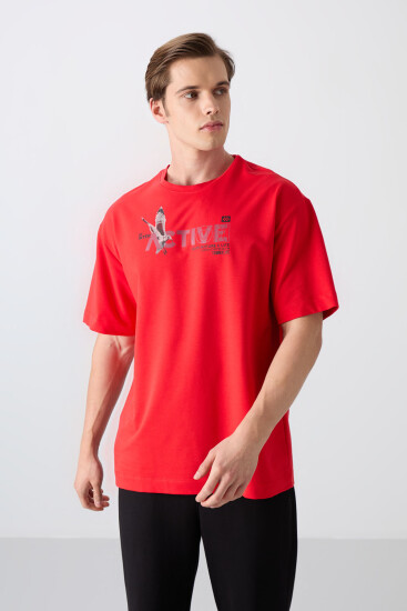 Fiesta Pamuklu Kalın Yumuşak Dokulu Oversize Fit Baskılı Erkek T-Shirt - 88344 