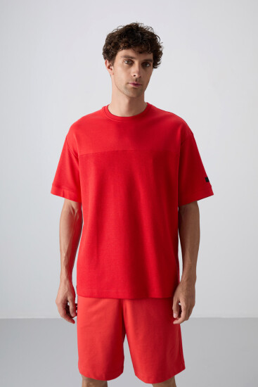 Fiesta Pamuklu Kalın Yüzeyi Dokulu Oversize Fit Basic Erkek T-Shirt - 88340 