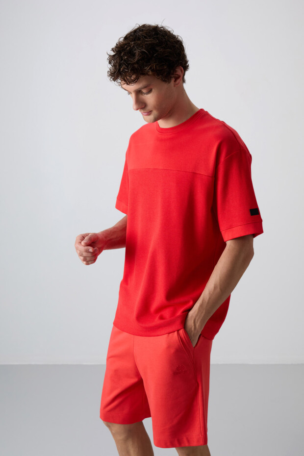 Fiesta Pamuklu Kalın Yüzeyi Dokulu Oversize Fit Basic Erkek T-Shirt - 88340 - 2