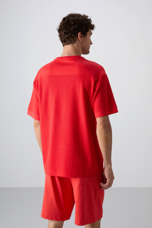 Fiesta Pamuklu Kalın Yüzeyi Dokulu Oversize Fit Basic Erkek T-Shirt - 88340 - 5