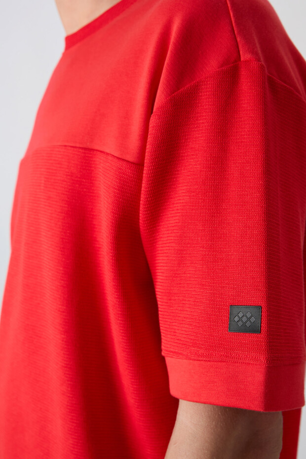 Fiesta Pamuklu Kalın Yüzeyi Dokulu Oversize Fit Basic Erkek T-Shirt - 88340 - 3