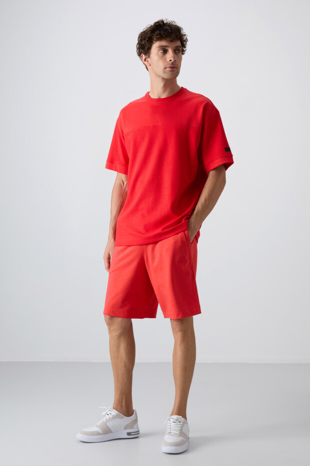 Fiesta Pamuklu Kalın Yüzeyi Dokulu Oversize Fit Basic Erkek T-Shirt - 88340 - 4