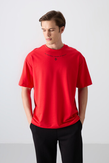 Fiesta Pamuklu Kalın Yumuşak Dokulu Oversize Fit Baskılı Erkek T-Shirt - 88343 