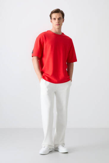 Fiesta Pamuklu Kalın Yüzeyi Dokulu Oversize Fit Basic Erkek T-Shirt - 88339 - TOMMYLIFE (1)