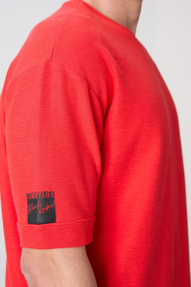 Fiesta Pamuklu Kalın Yüzeyi Dokulu Oversize Fit Basic Erkek T-Shirt - 88339 - 3