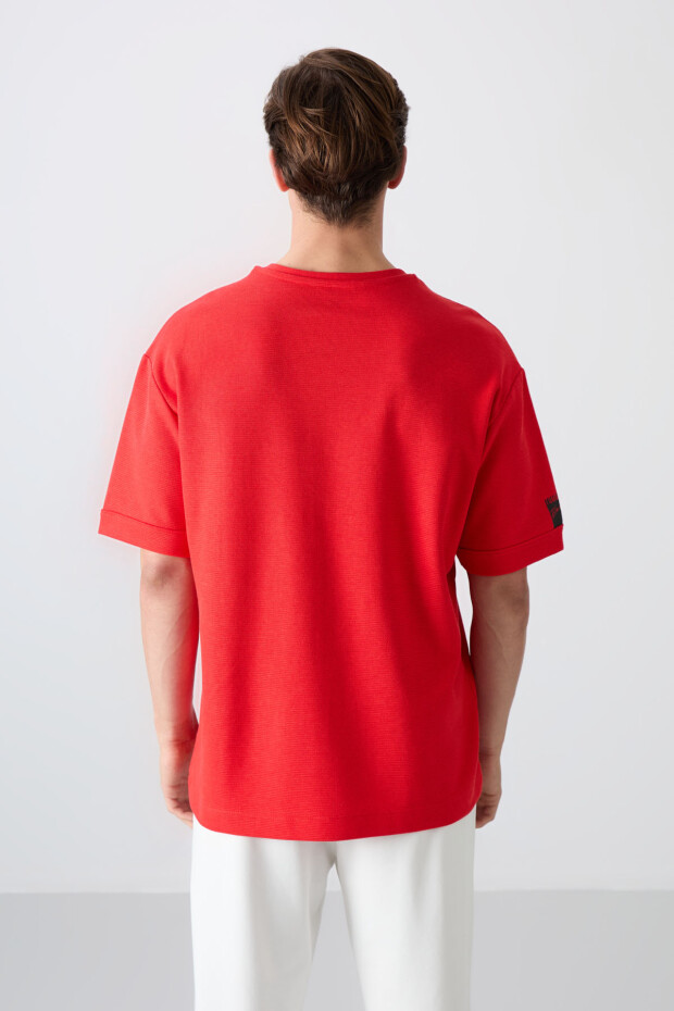 Fiesta Pamuklu Kalın Yüzeyi Dokulu Oversize Fit Basic Erkek T-Shirt - 88339 - 5