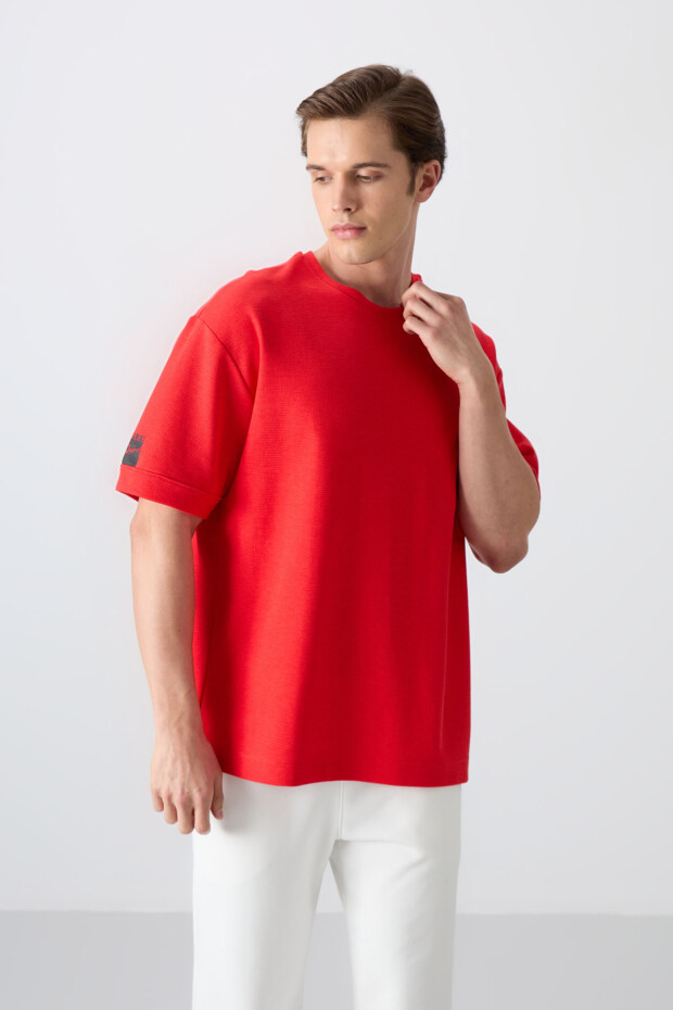 Fiesta Pamuklu Kalın Yüzeyi Dokulu Oversize Fit Basic Erkek T-Shirt - 88339