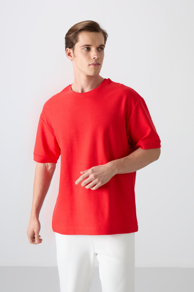 Fiesta Pamuklu Kalın Yüzeyi Dokulu Oversize Fit Basic Erkek T-Shirt - 88339