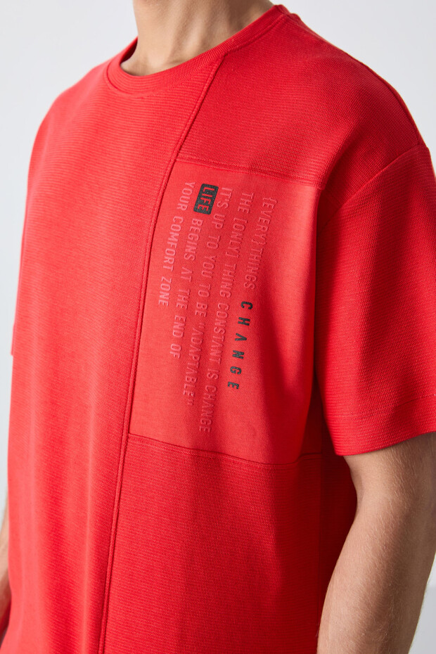 Fiesta Pamuklu Kalın Yüzeyi Dokulu Oversize Fit Baskılı Erkek T-Shirt - 88338 - 3