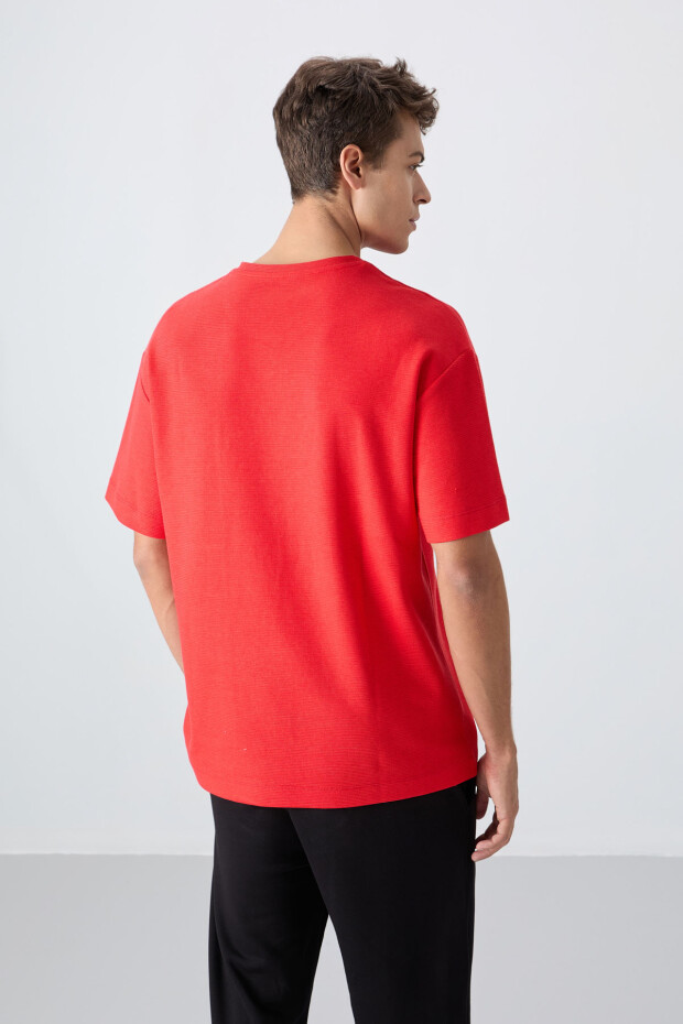 Fiesta Pamuklu Kalın Yüzeyi Dokulu Oversize Fit Baskılı Erkek T-Shirt - 88338 - 5