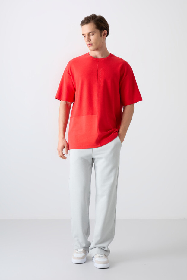 Fiesta Pamuklu Kalın Yüzeyi Dokulu Oversize Fit Basic Erkek T-Shirt - 88337 - 2